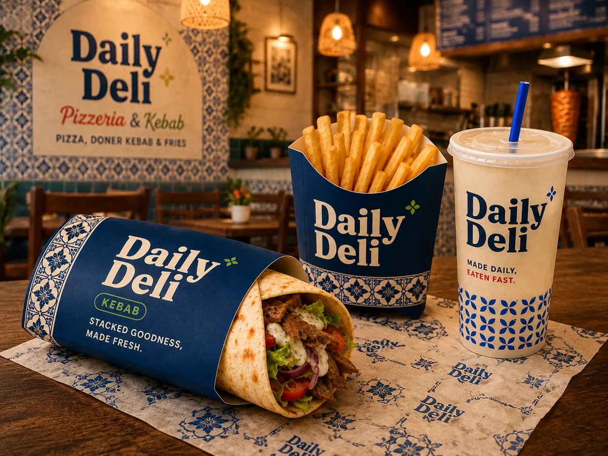 Daily Deli kebab wrap with fries and a cold drink
